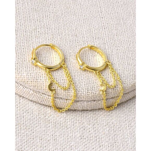 14k Gold Hoop Huggie Star Moon Earrings Hypoallergenic Lightweight - Picture 4 of 6